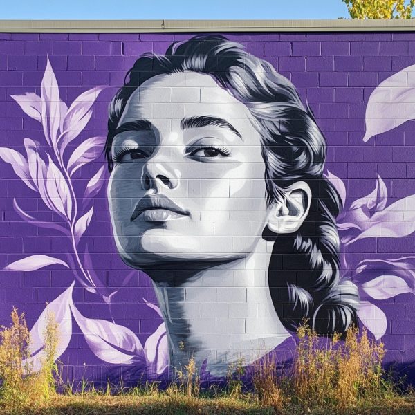 Mural de retrato graffiti de cara rostro mujer